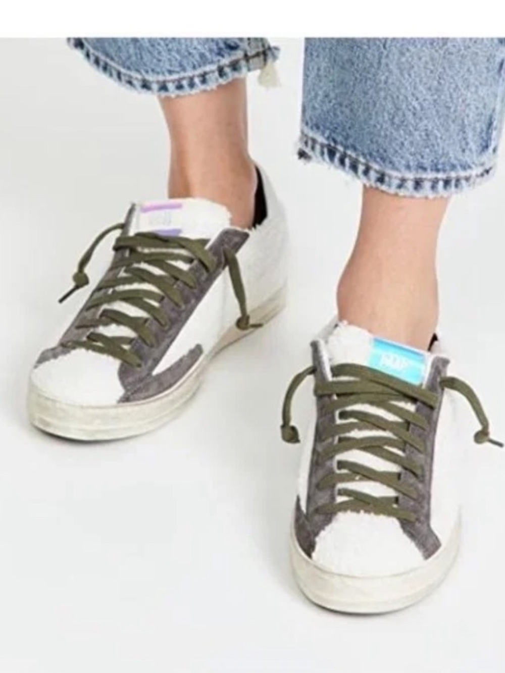 P448 Women's Low-Top Sneakers in Plush White and Olive Green